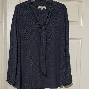 LOFT Dark Blue Polka Dot Blouse NWOT